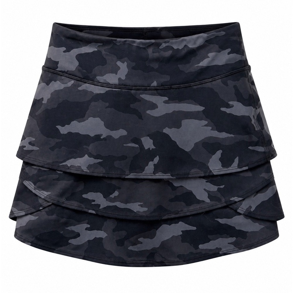 Athleta Girl Camo Lux Swing Skort Girls L/12 Tiered Ruffle Black Gray Active SU2
